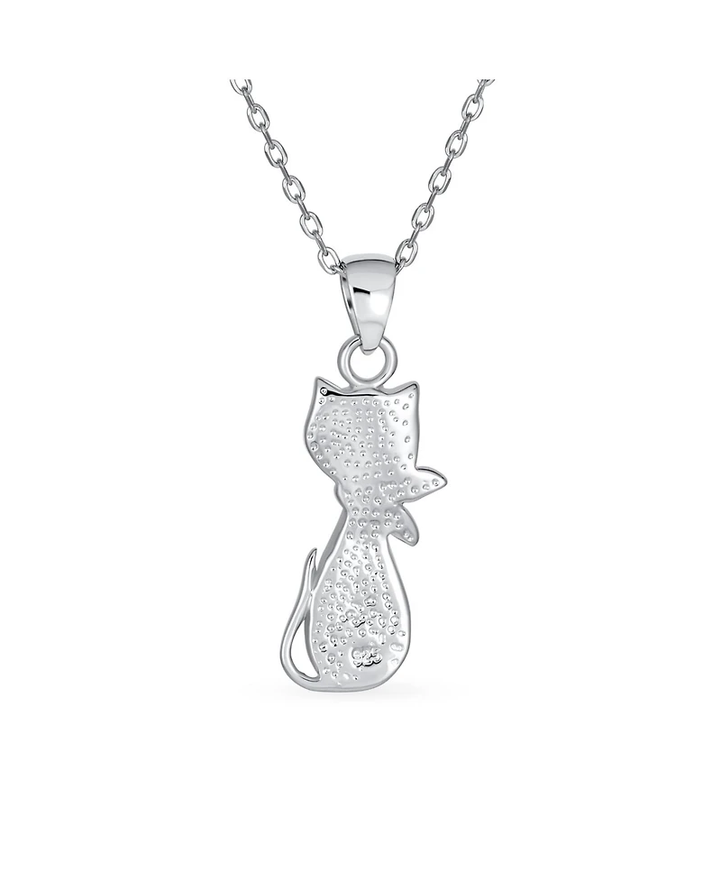 Bling Jewelry Cute Sweet Animal Pet Sitting Kitten Kitty Kat Curious Black Created Opal Cat Dangle Necklace Pendant .925 Sterling Silver