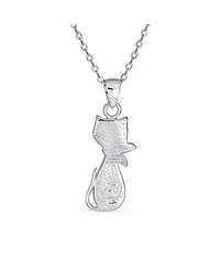 Bling Jewelry Cute Sweet Animal Pet Sitting Kitten Kitty Kat Curious Black Created Opal Cat Dangle Necklace Pendant .925 Sterling Silver