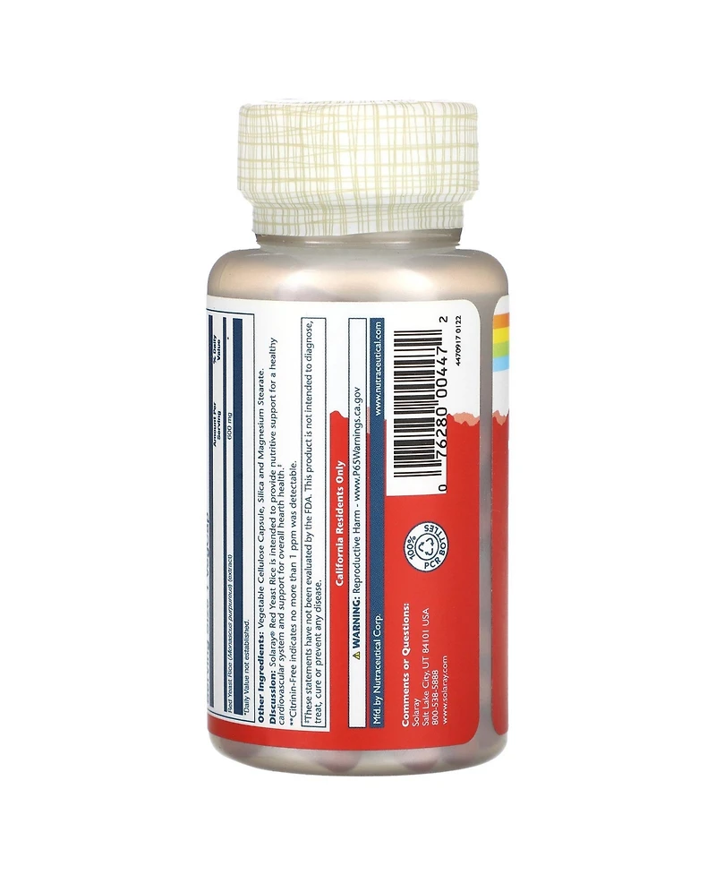 Solaray Red Yeast Rice 600 mg - 90 VegCaps