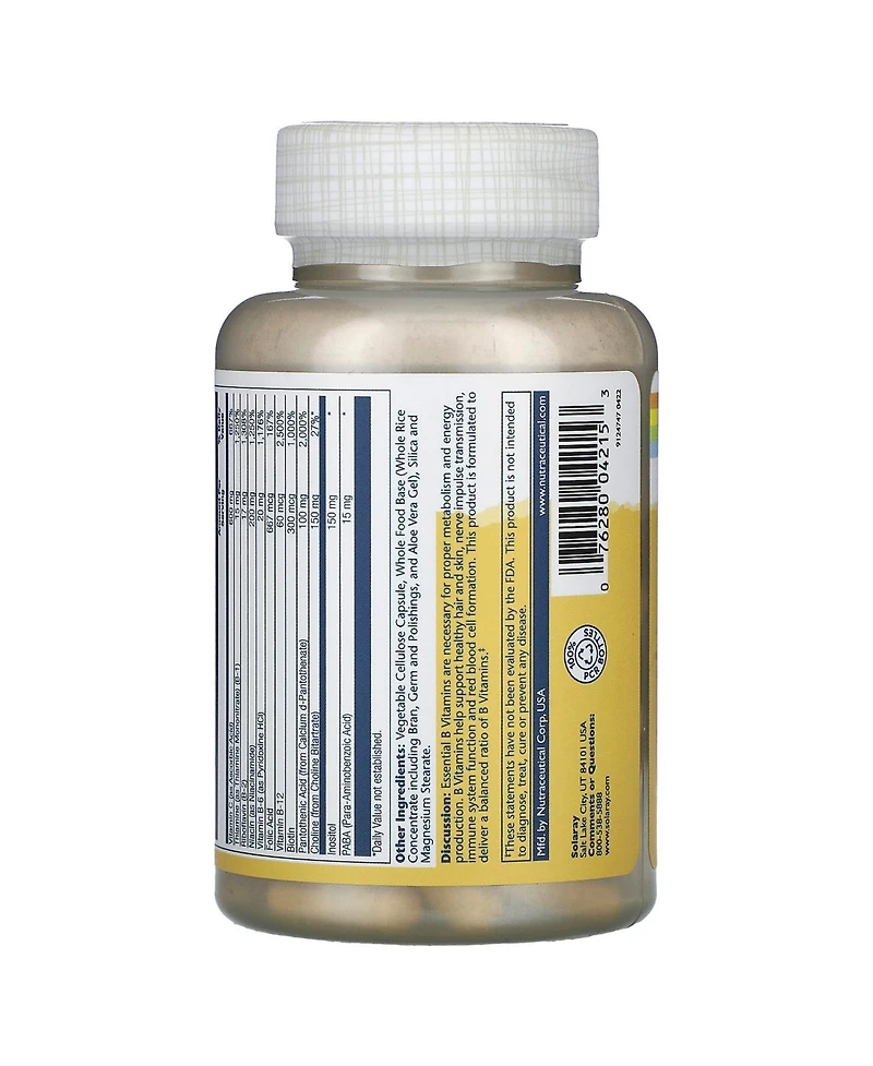 Solaray Balanced B-Stress with Vitamin C - 100 VegCaps
