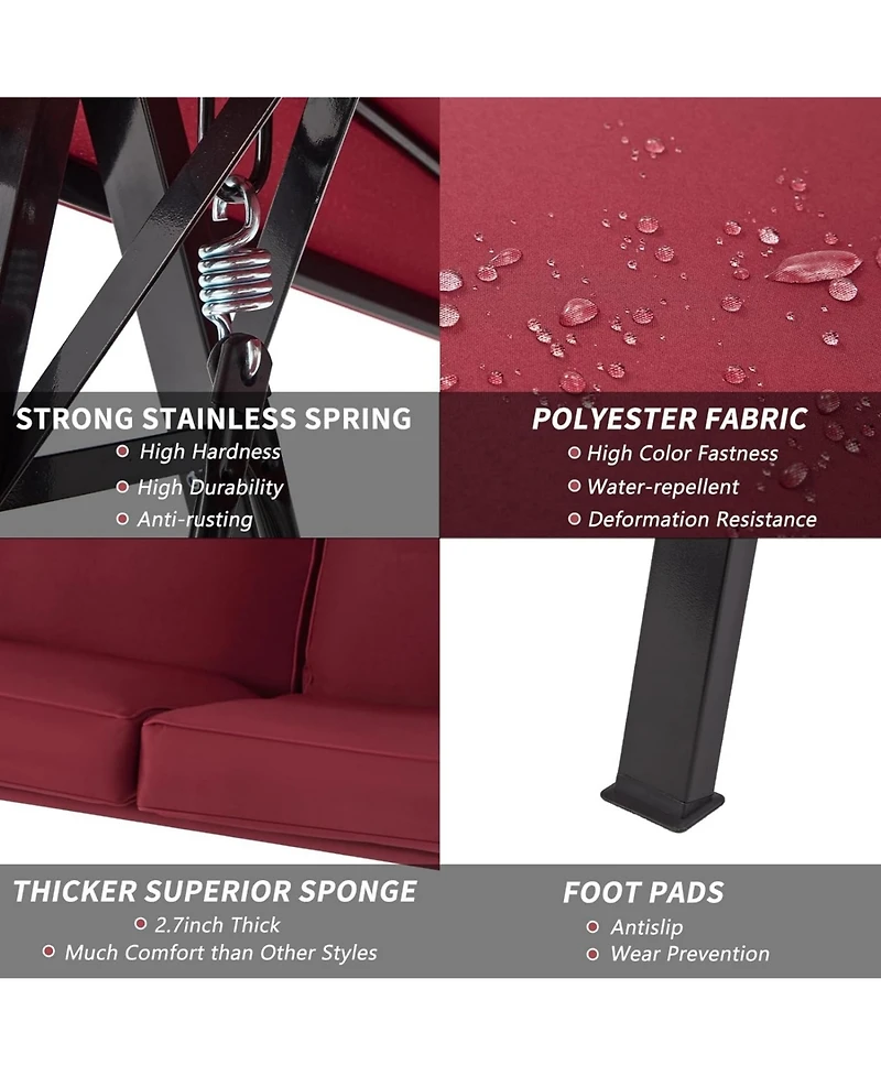 Boyel Living 2-Person Metal Patio Swing with Removable Cushion Patio Swing Outdoor Porch Swing Chair for Adults for Garden Backyard Deck