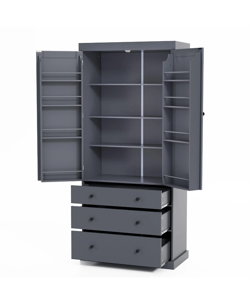 Casainc 77" Freestanding Tall Kitchen Pantry Cabinet with Drawers and Adjustable Door Shelves