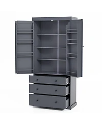 Casainc 77" Freestanding Tall Kitchen Pantry Cabinet with Drawers and Adjustable Door Shelves