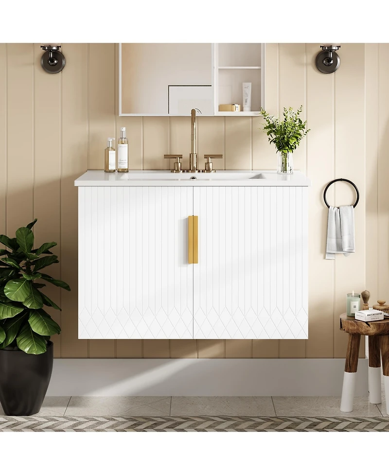 Casainc 30" Bathroom Vanity with Ceramic Sink and 2 Doors, Vintage Style Storage Cabinet
