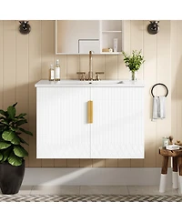 Casainc 30" Bathroom Vanity with Ceramic Sink and 2 Doors, Vintage Style Storage Cabinet