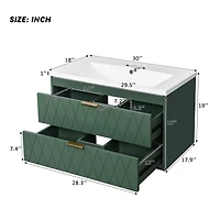 Casainc 30" Floating Bathroom Vanity With Resin Sink and 2 Drawers, Solid Wood Construction