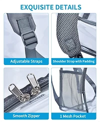 Clear Backpack Stadium Approved, Small Clear Backpack with Padded Shoulder Straps for School Security Travel Concert Sport Events - Grey