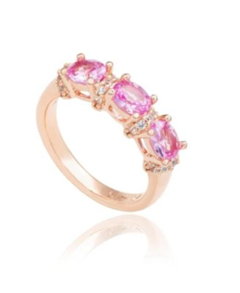 Suzy Levian Sterling Silver Three Stone Sapphire Created White Sapphire Half Band