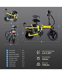 Foldable Electric Bicycle, 500W Peak Motor 45 Miles 80KM Max Range, Upgraded E-bike with Front Basket, Phone Holder and Digital Display-Yellow