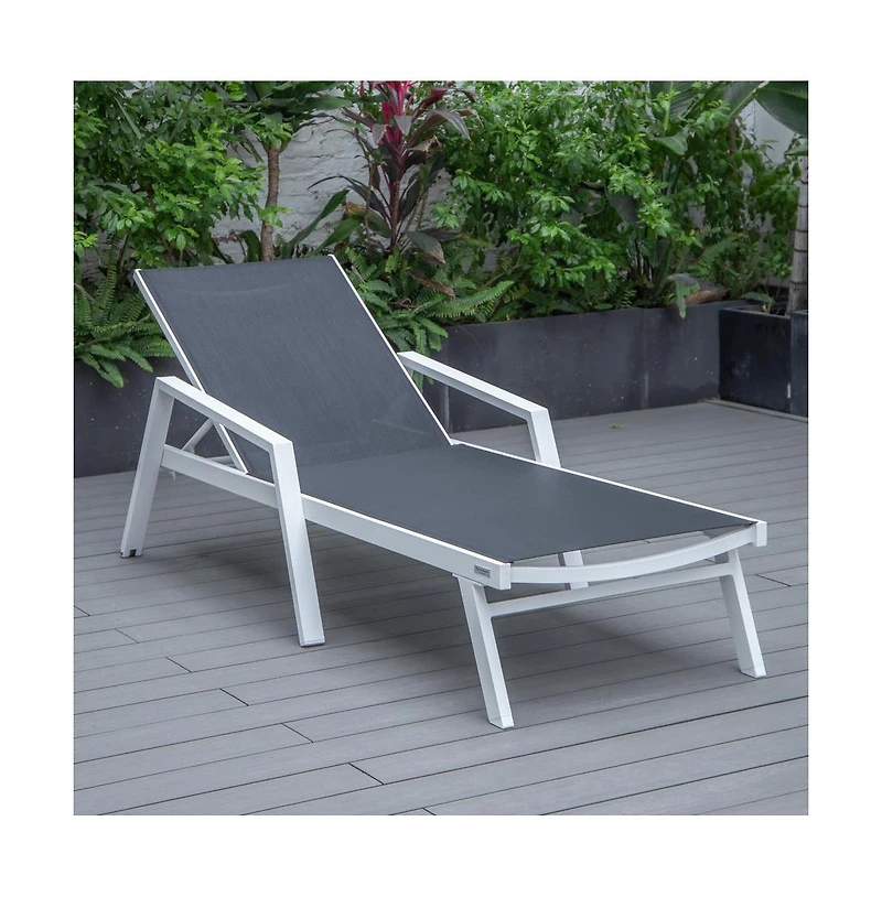 LeisureMod Marlin Patio Chaise Lounge Chair With Armrests in Aluminum Frame