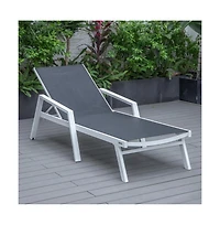 LeisureMod Marlin Patio Chaise Lounge Chair With Armrests in Aluminum Frame