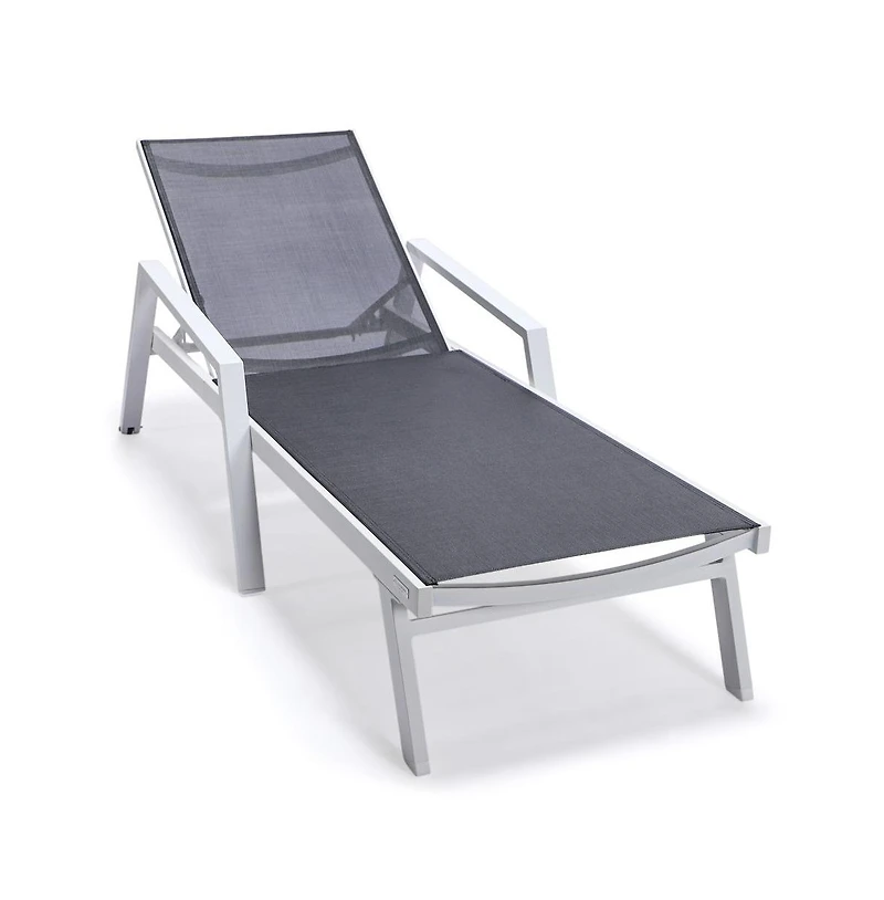 LeisureMod Marlin Patio Chaise Lounge Chair With Armrests in Aluminum Frame