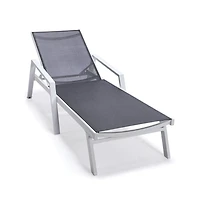 LeisureMod Marlin Patio Chaise Lounge Chair With Armrests in Aluminum Frame