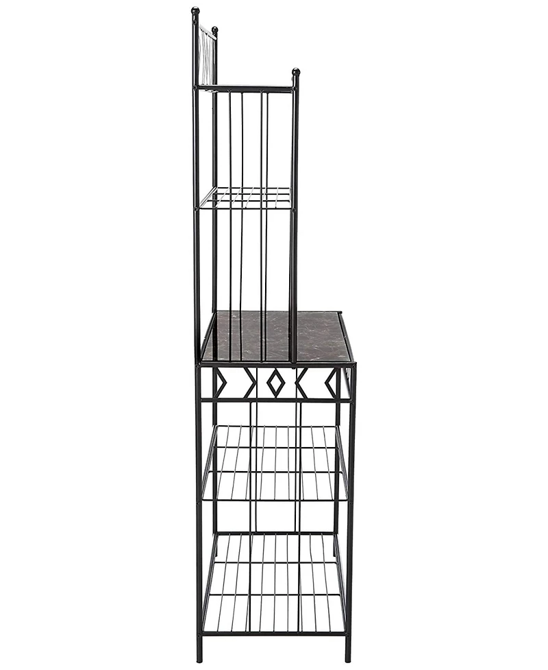Kings Brand Furniture 5-Tier Standing Kitchen Bakers Rack for with Storage Microwave Stand, Metal Frame with Marble Finish - Black