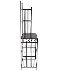 Kings Brand Furniture 5-Tier Standing Kitchen Bakers Rack for with Storage Microwave Stand, Metal Frame with Marble Finish - Black
