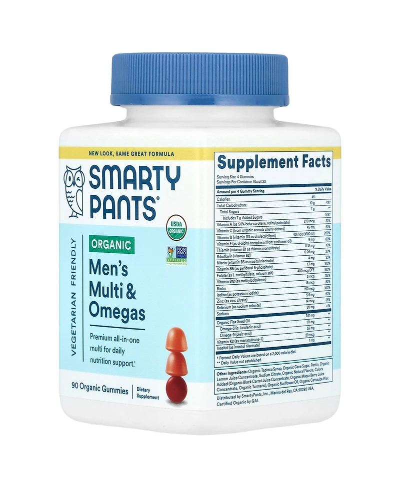 SmartyPants Organic Men's Multi & Omegas Gummies Raspberry Orange and Cherry