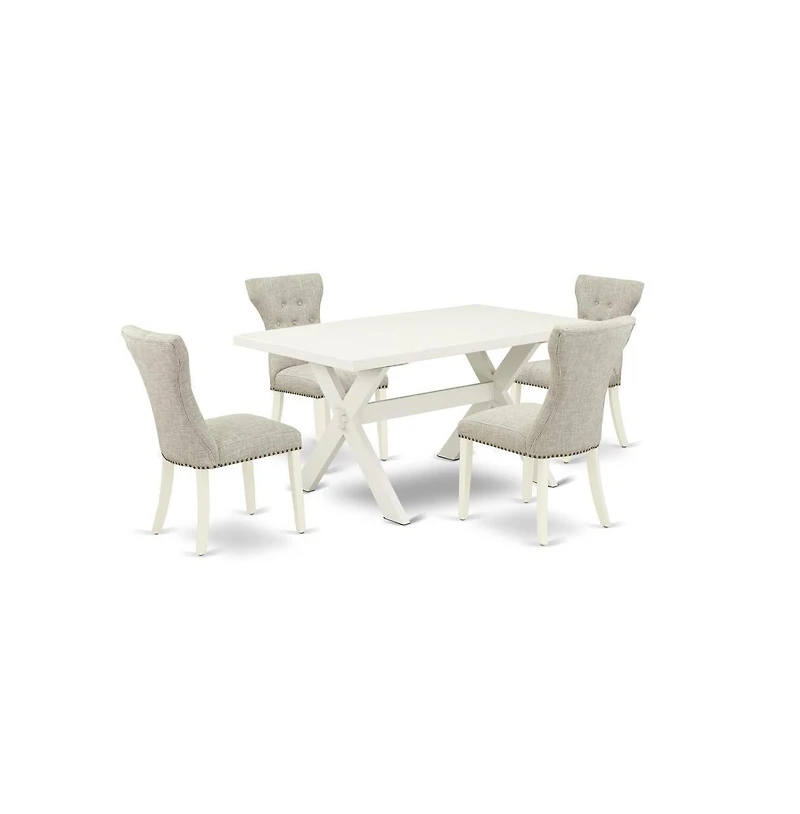 East West Furniture 5-Pc Dining room Set Included 4 kitchen parson chairs Upholstered Nails Head Seat and High Button Tufted Chair Back and Rectangula