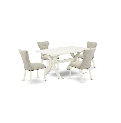 East West Furniture 5-Pc Dining room Set Included 4 kitchen parson chairs Upholstered Nails Head Seat and High Button Tufted Chair Back and Rectangula