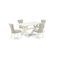 East West Furniture 5-Pc Dining room Set Included 4 kitchen parson chairs Upholstered Nails Head Seat and High Button Tufted Chair Back and Rectangula