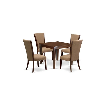 East West Furniture modern dining table set of 4 wonderful kitchen dining chairs with Linen Fabric Light Sable color and a lovely dinner table with Ma