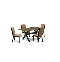 East West Furniture 5-Piece Beautiful kitchen table set a Great Distressed Jacobean Kitchen Rectangular Table Top and 4 Stunning Linen Fabric Dining R