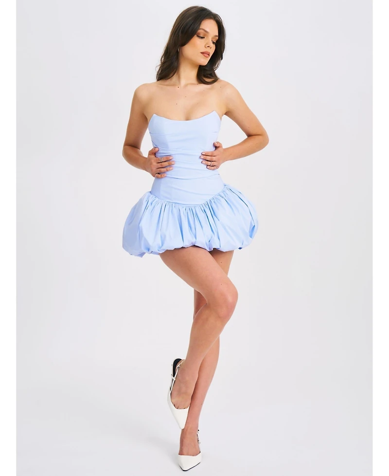 Miss Circle Women Oletta Blue Corset Strapless Bubble Hem Mini Dress