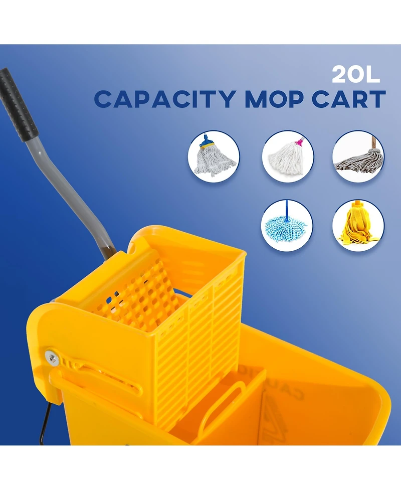 Homcom Compact Mop Bucket with Wringer on Wheels 21 Quart