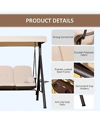 Outsunny 3-Seat Patio Swing w/ Tilt Canopy, Cushions & Cup Tray,