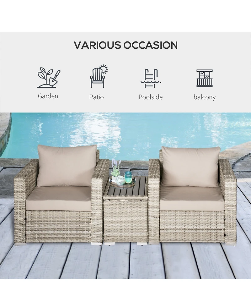 Outsunny 3 Piece Patio Furniture, Balcony Table & Chairs, Cushions,