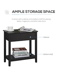 Homcom Wood Flip Top End Side Table with Cabinet Bottom Shelf for Home Office
