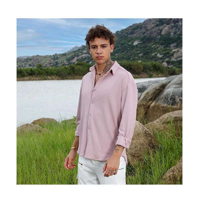 Campus Sutra Men's Nude Pink Spear-Textured Shirt