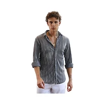 Campus Sutra Men's Icy Blue & Metallic Silver Pleat-Creased Shirt