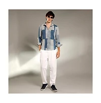 Campus Sutra Men's Cloud Grey & Lapis Blue Retro-Pleat Shirt