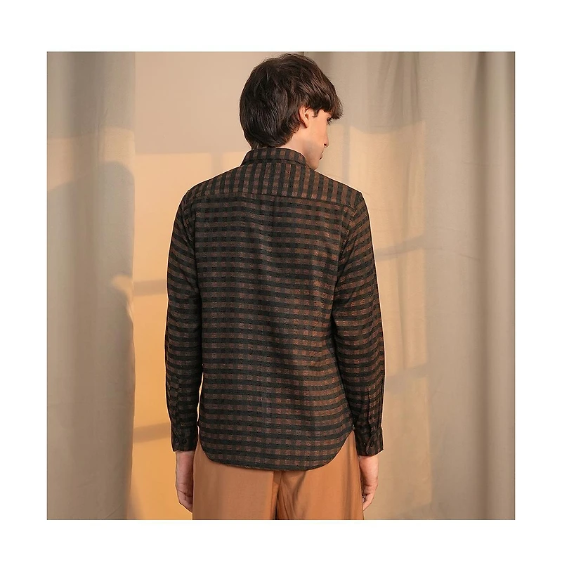 Campus Sutra Men's Chocolate Brown & Charcoal Black Gingham Shirt