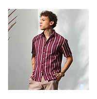 Campus Sutra Men's Maroon Red Pencil Striped Shirt