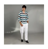 Campus Sutra Men's Electric Blue & Powder White Chevron-Block Knit Shirt