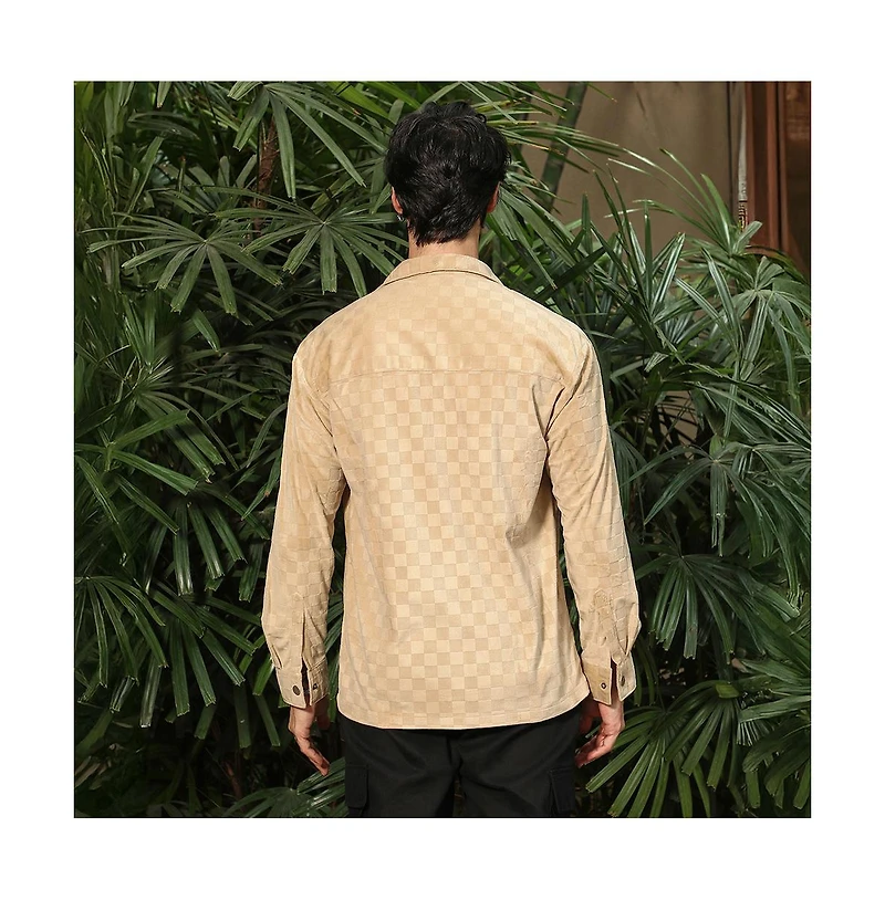 Campus Sutra Men's Buff Beige Cubic Velvet Utility Shacket