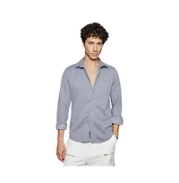 Campus Sutra Men's Coin Grey Waffle-Textured Shirt