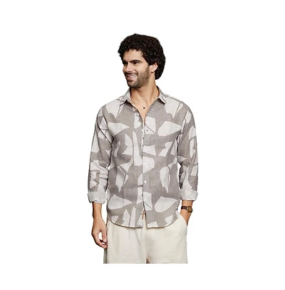 Campus Sutra Men's Tan Brown Abstract Heathered Shirt