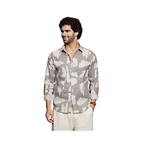 Campus Sutra Men's Tan Brown Abstract Heathered Shirt
