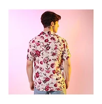 Campus Sutra Men's Vermillion Red & Ivory White Rose Shirt
