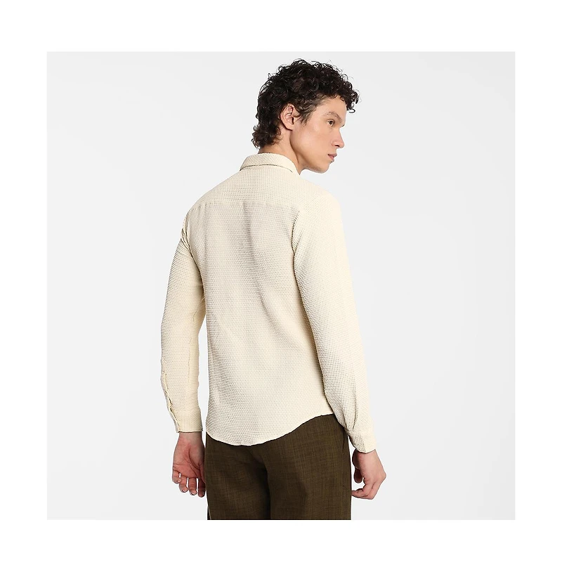 Campus Sutra Men's Ivory White Weave-Textured Shirt