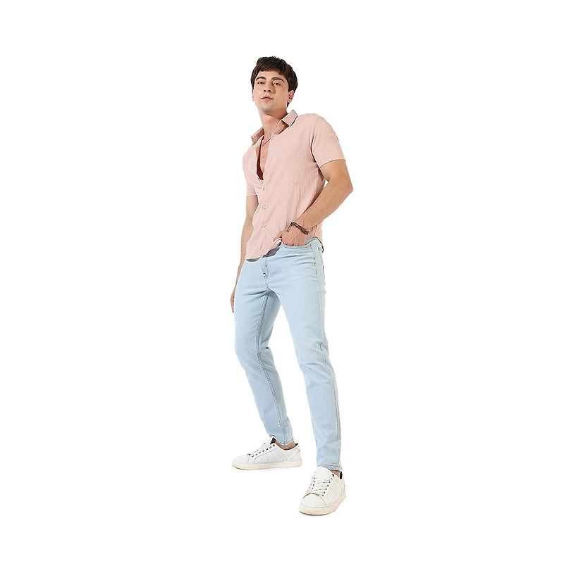 Campus Sutra Men's Peach Textured Regular Fit Casual Shirt