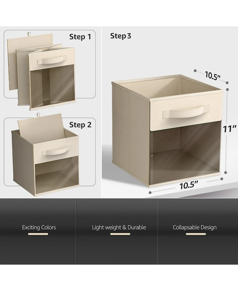 Sorbus Inch 6 Pack Collapsible Fabric Storage Bins with Clear Window - for Organizing Clothes, Toys, Books, Shelves