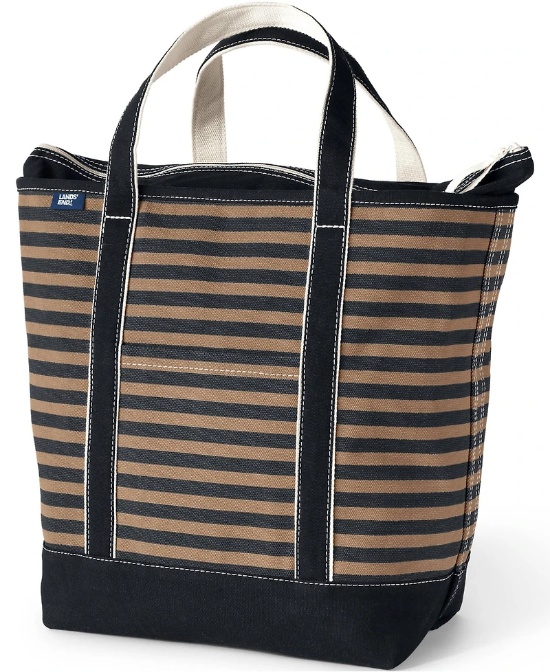 Lands' End Large Print 5 Pocket Zip Top Canvas Tote Bag