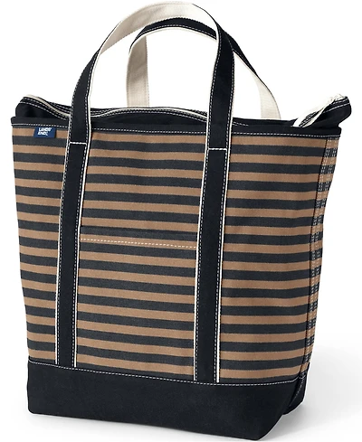 Lands' End Large Print 5 Pocket Zip Top Canvas Tote Bag