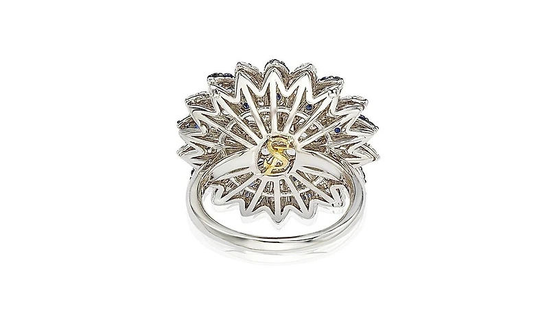 Suzy Levian Sterling Silver Sapphire & Created White Flower Ring