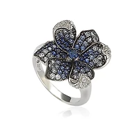 Suzy Levian New York Sterling Silver Sapphire & Created White Flower Petal Ring