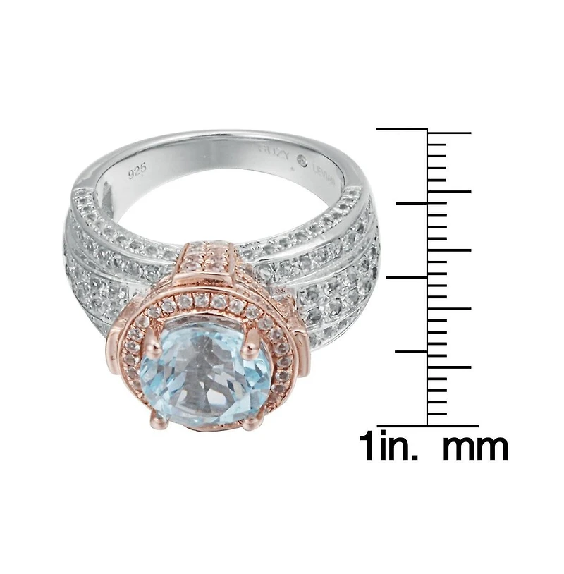 Suzy Levian New York Two-Tone Sterling Silver Round Cut Center Topaz Cocktail Milano Ring