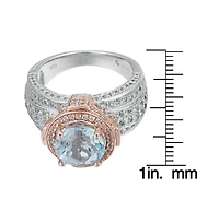Suzy Levian New York Two-Tone Sterling Silver Round Cut Center Topaz Cocktail Milano Ring